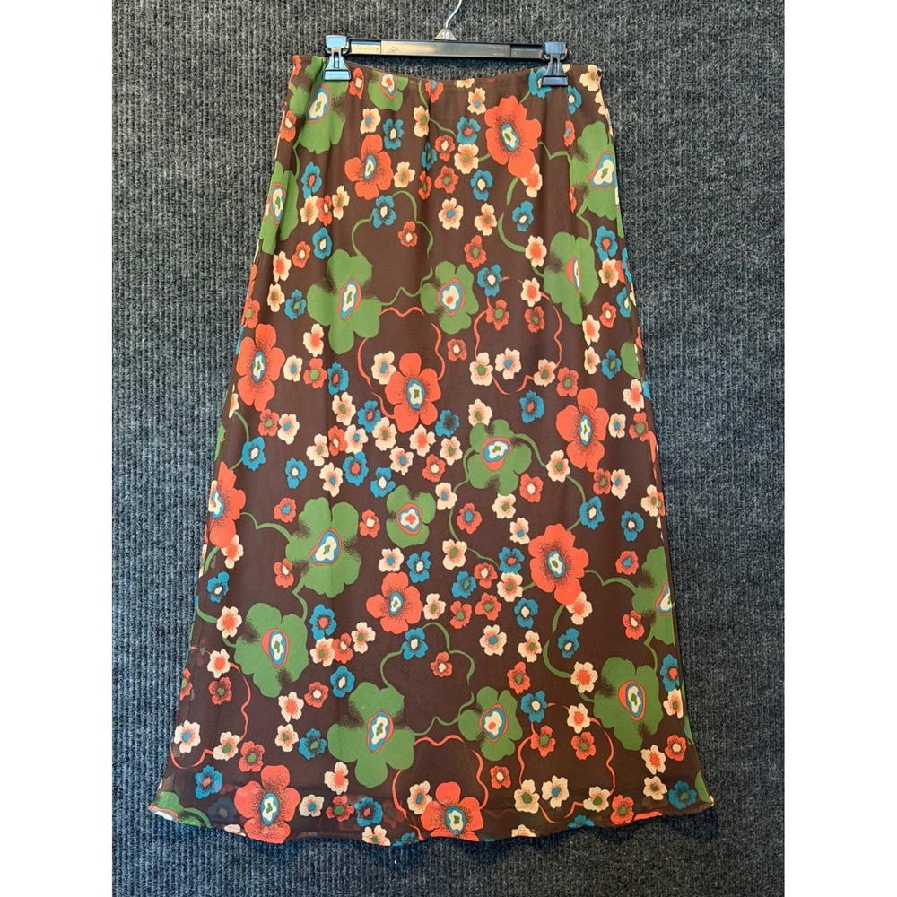 VTG Brown Floral Maxi Skirt Medium Retro 70s‎ Boho Chiffon Cottagecore Boho Y2K